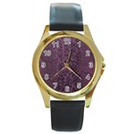 Purple Leather SnakeSkin Design Round Gold Metal Watch Front