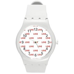 Flower Decorated Love Text Motif Print Pattern Round Plastic Sport Watch (m) by dflcprintsclothing