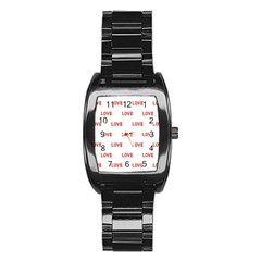 Flower Decorated Love Text Motif Print Pattern Stainless Steel Barrel Watch by dflcprintsclothing