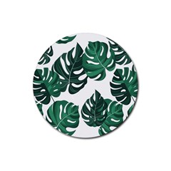 Illustrations Monstera Leafes Rubber Round Coaster (4 Pack) 