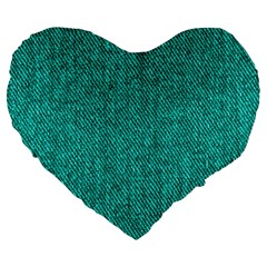 Green Denim Large 19  Premium Flano Heart Shape Cushion by ArtsyWishy