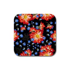 Orange And Blue Chamomiles Design Rubber Square Coaster (4 Pack)  by ArtsyWishy