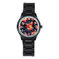 Orange And Blue Chamomiles Design Stainless Steel Round Watch by ArtsyWishy