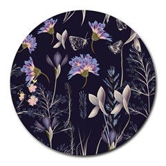 Butterflies And Flowers Painting Round Mousepads by ArtsyWishy