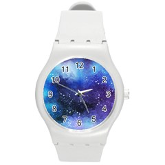 Blue Space Paint Round Plastic Sport Watch (m) by goljakoff