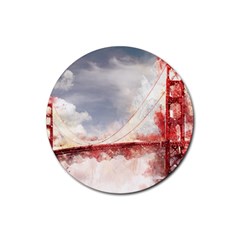 Golden Bridge Rubber Round Coaster (4 Pack)  by goljakoff