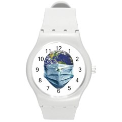 Earth With Face Mask Pandemic Concept Round Plastic Sport Watch (m) by dflcprintsclothing