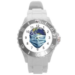 Earth With Face Mask Pandemic Concept Round Plastic Sport Watch (l) by dflcprintsclothing