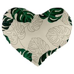 Green Monstera Leaf Illustrations Large 19  Premium Heart Shape Cushions