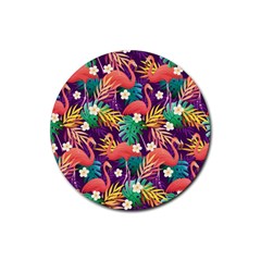 Flamingo Love Rubber Coaster (round)  by designsbymallika
