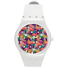 Flamingo Love Round Plastic Sport Watch (m) by designsbymallika
