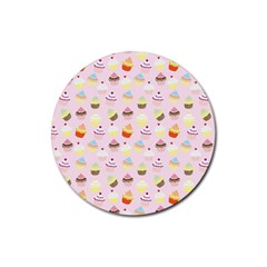Cupcakes Festival Pattern Rubber Round Coaster (4 Pack)  by beyondimagination