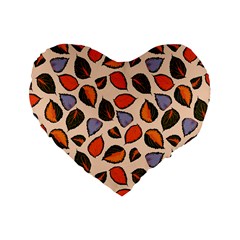 Orange Blue Leaves Pattern Standard 16  Premium Heart Shape Cushions by designsbymallika