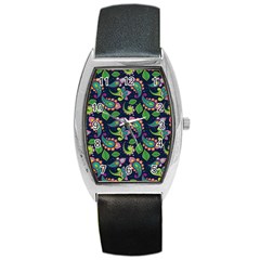 Paisley Green Print Barrel Style Metal Watch by designsbymallika