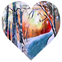 Paysage D hiver Wooden Puzzle Heart