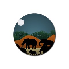Elephant Family Illustration Rubber Coaster (round)  by dflcprintsclothing