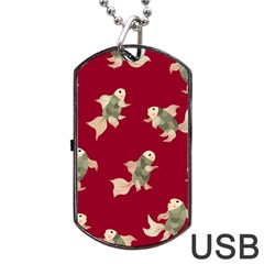 Bright Decorative Seamless  Pattern With  Fairy Fish On The Red Background  Dog Tag Usb Flash (one Side)