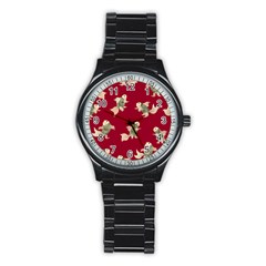 Bright Decorative Seamless  Pattern With  Fairy Fish On The Red Background  Stainless Steel Round Watch