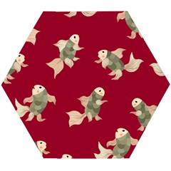 Bright Decorative Seamless  Pattern With  Fairy Fish On The Red Background  Wooden Puzzle Hexagon by EvgeniiaBychkova
