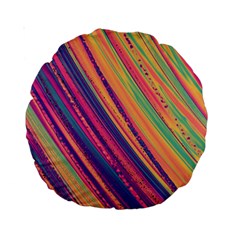 Colorful Stripes Standard 15  Premium Round Cushions by Dazzleway