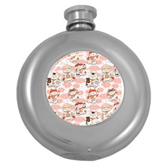 Menaki Cat Pattern Round Hip Flask (5 Oz) by designsbymallika