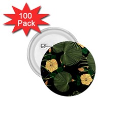 Tropical Vintage Yellow Hibiscus Floral Green Leaves Seamless Pattern Black Background  1 75  Buttons (100 Pack)  by Sobalvarro