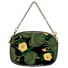 Tropical Vintage Yellow Hibiscus Floral Green Leaves Seamless Pattern Black Background  Chain Purse (one Side) by Sobalvarro