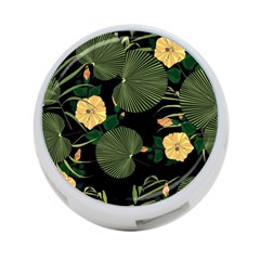 Tropical Vintage Yellow Hibiscus Floral Green Leaves Seamless Pattern Black Background  4-port Usb Hub (one Side) by Sobalvarro