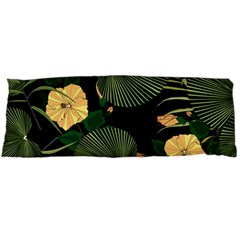 Tropical Vintage Yellow Hibiscus Floral Green Leaves Seamless Pattern Black Background  Body Pillow Case Dakimakura (two Sides) by Sobalvarro