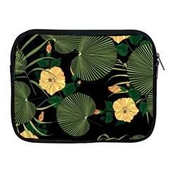 Tropical Vintage Yellow Hibiscus Floral Green Leaves Seamless Pattern Black Background  Apple Ipad 2/3/4 Zipper Cases by Sobalvarro
