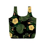 Tropical vintage yellow hibiscus floral green leaves seamless pattern black background. Full Print Recycle Bag (S) Back