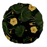 Tropical vintage yellow hibiscus floral green leaves seamless pattern black background. Large 18  Premium Flano Round Cushions Back