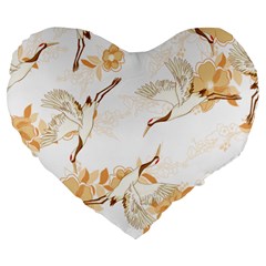 Birds And Flowers  Large 19  Premium Flano Heart Shape Cushions by Sobalvarro