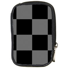 Black Gingham Check Pattern Compact Camera Leather Case by yoursparklingshop
