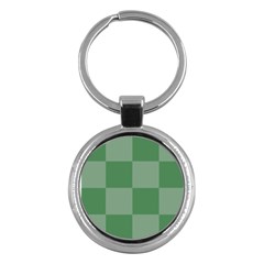 Green Gingham Check Squares Pattern Key Chain (round) by yoursparklingshop
