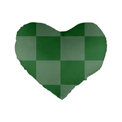 Green Gingham Check Squares Pattern Standard 16  Premium Heart Shape Cushions by yoursparklingshop