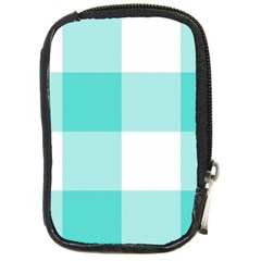 Turquoise And White Buffalo Check Compact Camera Leather Case by yoursparklingshop
