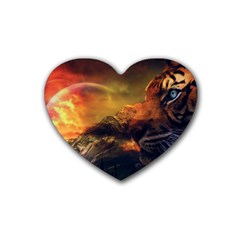 Tiger King In A Fantastic Landscape From Fonebook Rubber Coaster (heart)  by 2853937