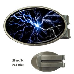 Blue Electric Thunder Storm, Colorful Lightning Graphic Money Clips (oval)  by picsaspassion