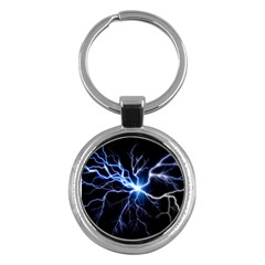 Blue Electric Thunder Storm, Colorful Lightning Graphic Key Chain (round) by picsaspassion