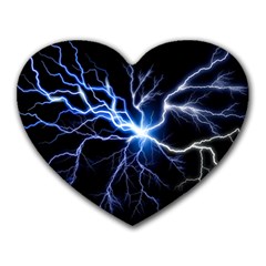 Blue Electric Thunder Storm, Colorful Lightning Graphic Heart Mousepads by picsaspassion
