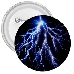Blue Lightning At Night, Modern Graphic Art  3  Buttons by picsaspassion