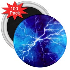 Blue Thunder Lightning At Night, Graphic Art 3  Magnets (100 Pack) by picsaspassion