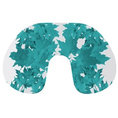 Blue Autumn Maple Leaves Collage, Graphic Design Travel Neck Pillow by picsaspassion
