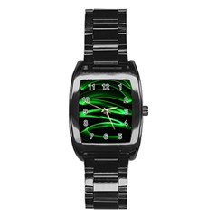 Green Light Painting Zig-zag Stainless Steel Barrel Watch by Dutashop