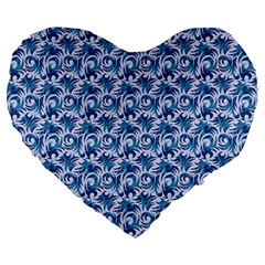 Blue Pattern Scrapbook Large 19  Premium Heart Shape Cushions
