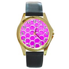 Hexagon Windows  Round Gold Metal Watch by essentialimage365