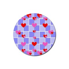 Love Hearts Valentine Decorative Rubber Round Coaster (4 Pack) 