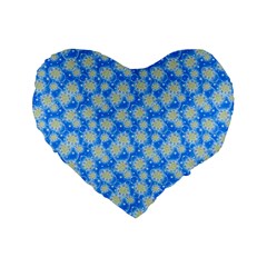 Hydrangea Blue Glitter Round Standard 16  Premium Flano Heart Shape Cushions