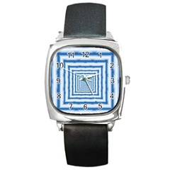 Metallic Blue Shiny Reflective Square Metal Watch by Dutashop